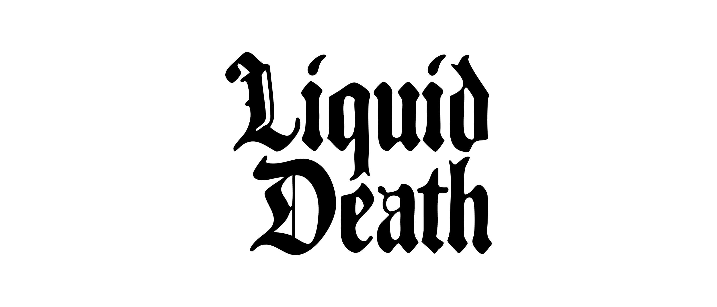 A black logo for Liquid Death on a white background.