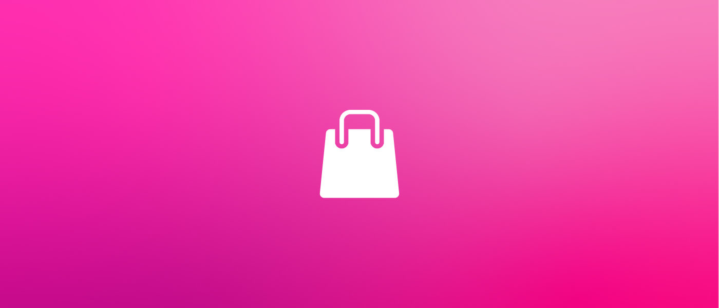 Ícono de bolsa de compras con fondo magenta degradado.