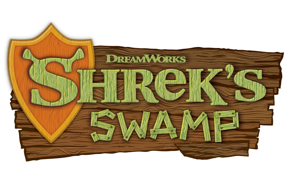 El logotipo de Shrek's Swamp en Universal Kids Resort.
