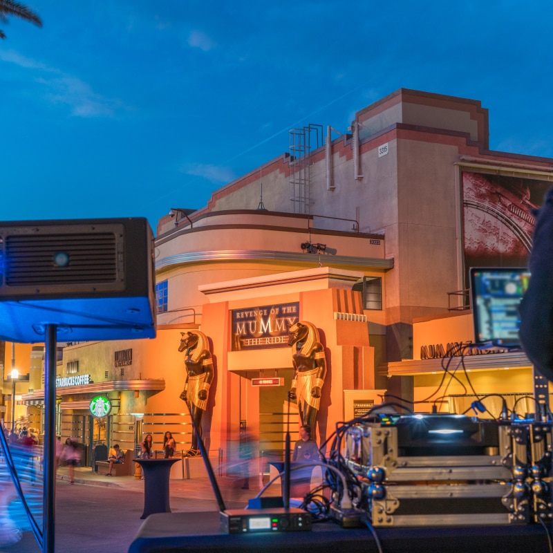  A projector being set up in front of Revenge of the Mummy – The Ride.