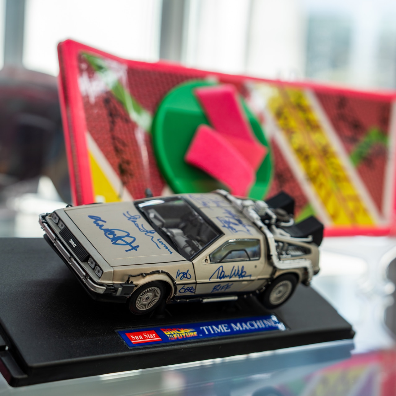 A miniature replica of the Time Machine from Back to the Future in Celebrity Authentics at Universal CityWalk Hollywood.