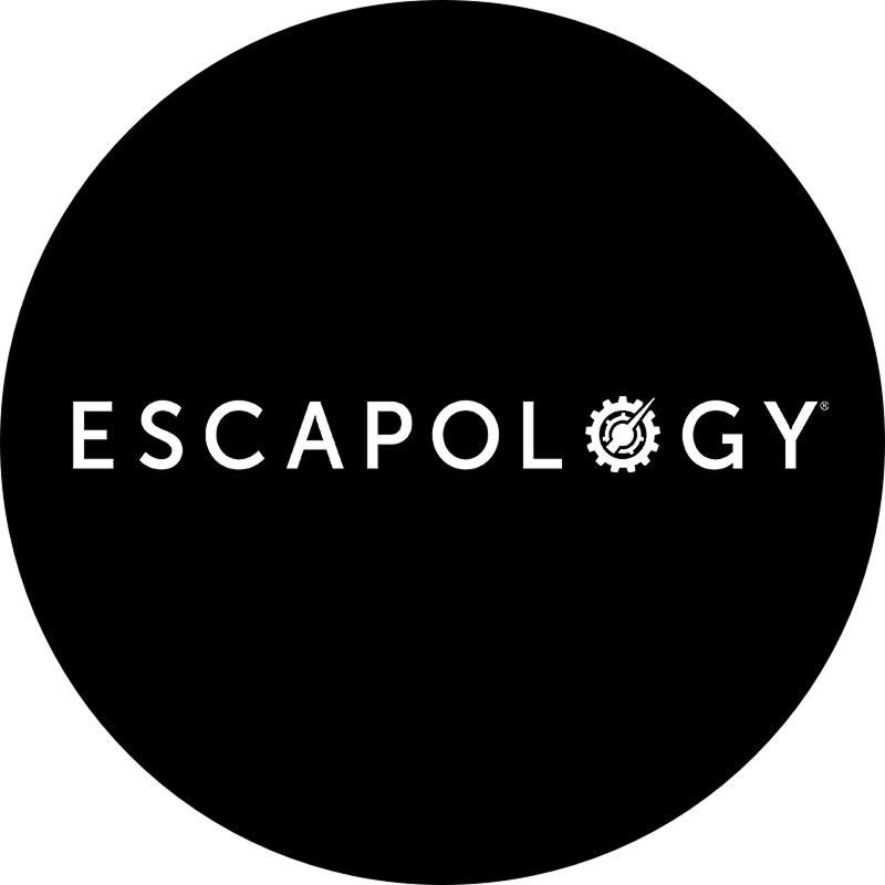 Escapology logo in white text on black background.
