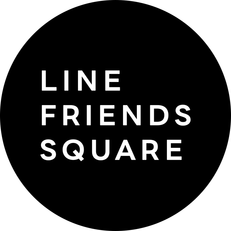 The words LINE FRIENDS SQUARE written in white inside of a black circle.