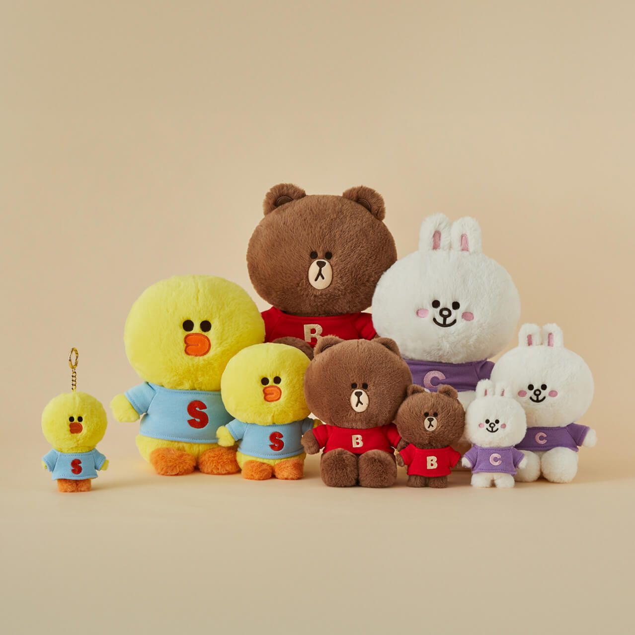 Plushies of various sizes from LINE FRIENDS including Sally, Brown and Coni.