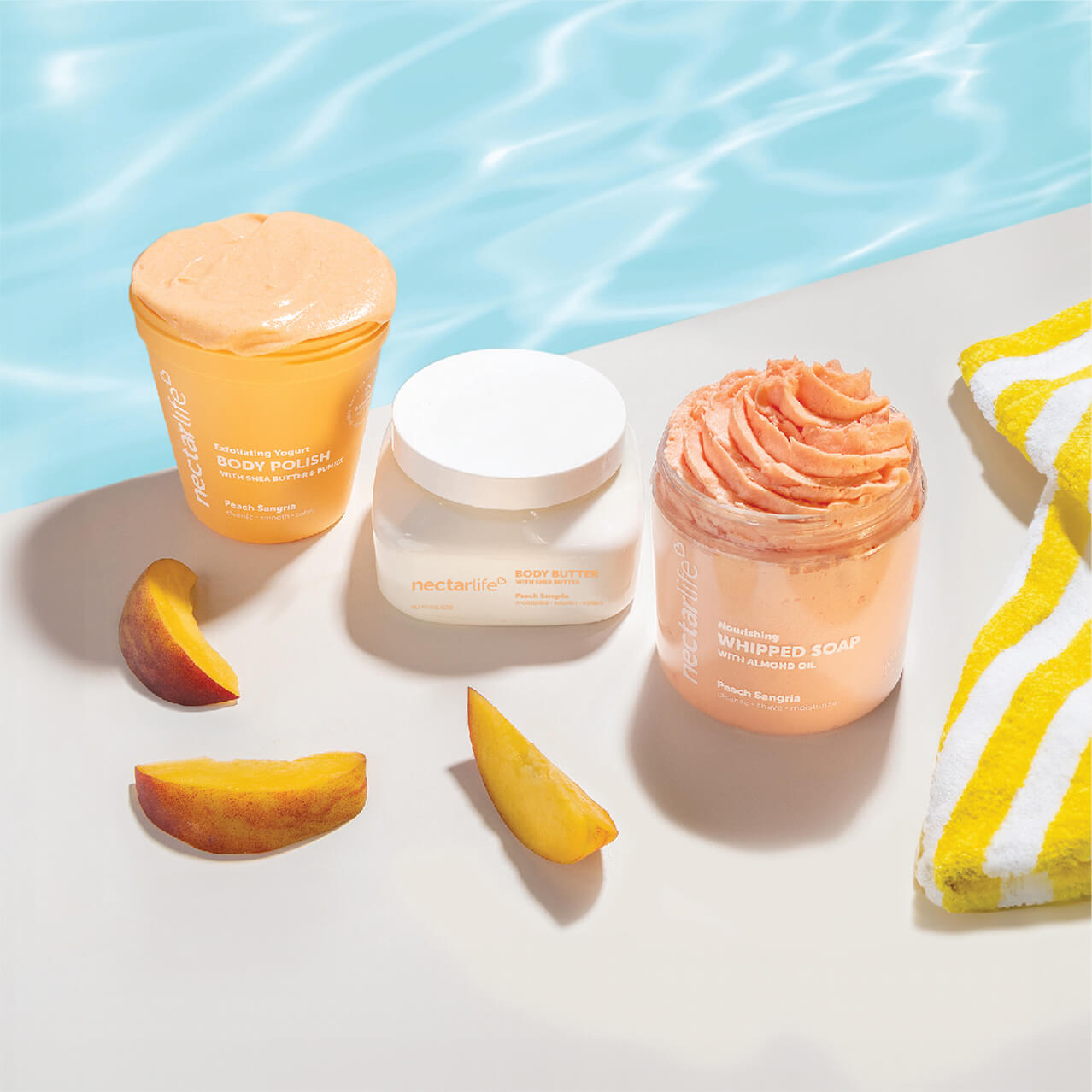 Colorful peach scented soaps and body products from Nectar Life at Universal CityWalk Hollywood.