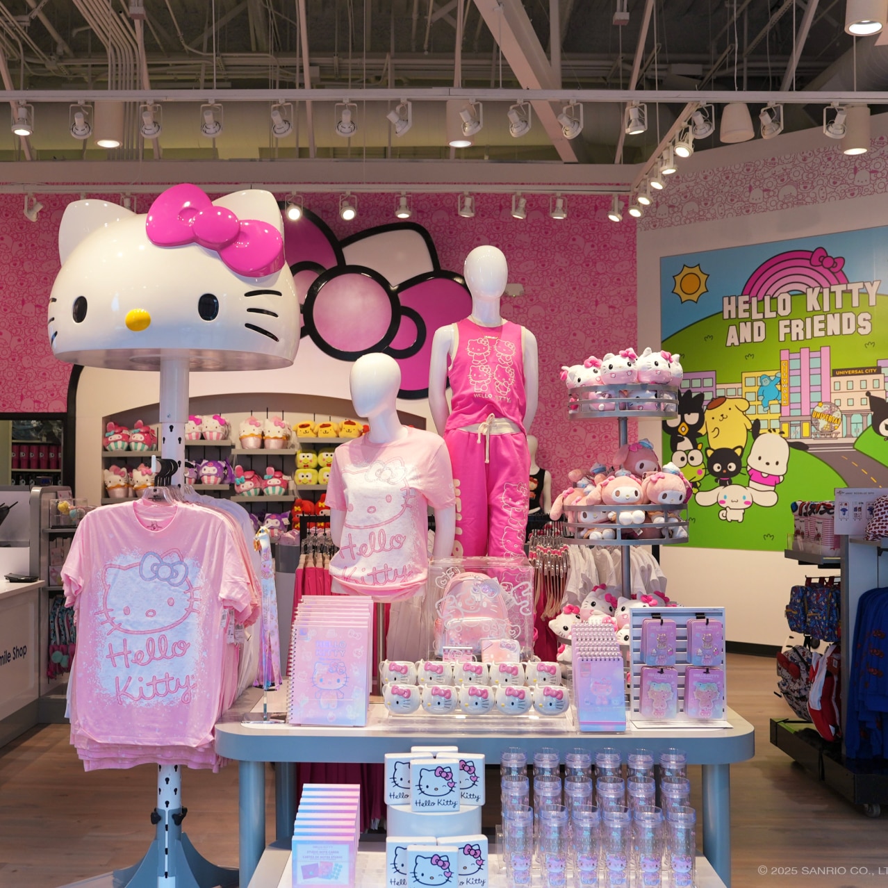 Hello Kitty and Friends merch and shirts on display inside the Sanrio Smile Shop at Universal CityWalk Hollywood.