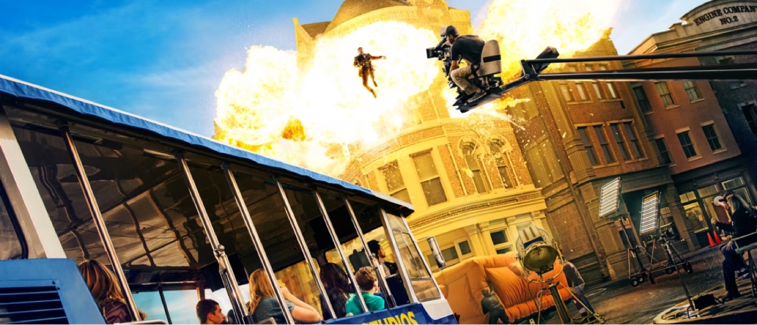 A building exploding at Studio Tour Plaza