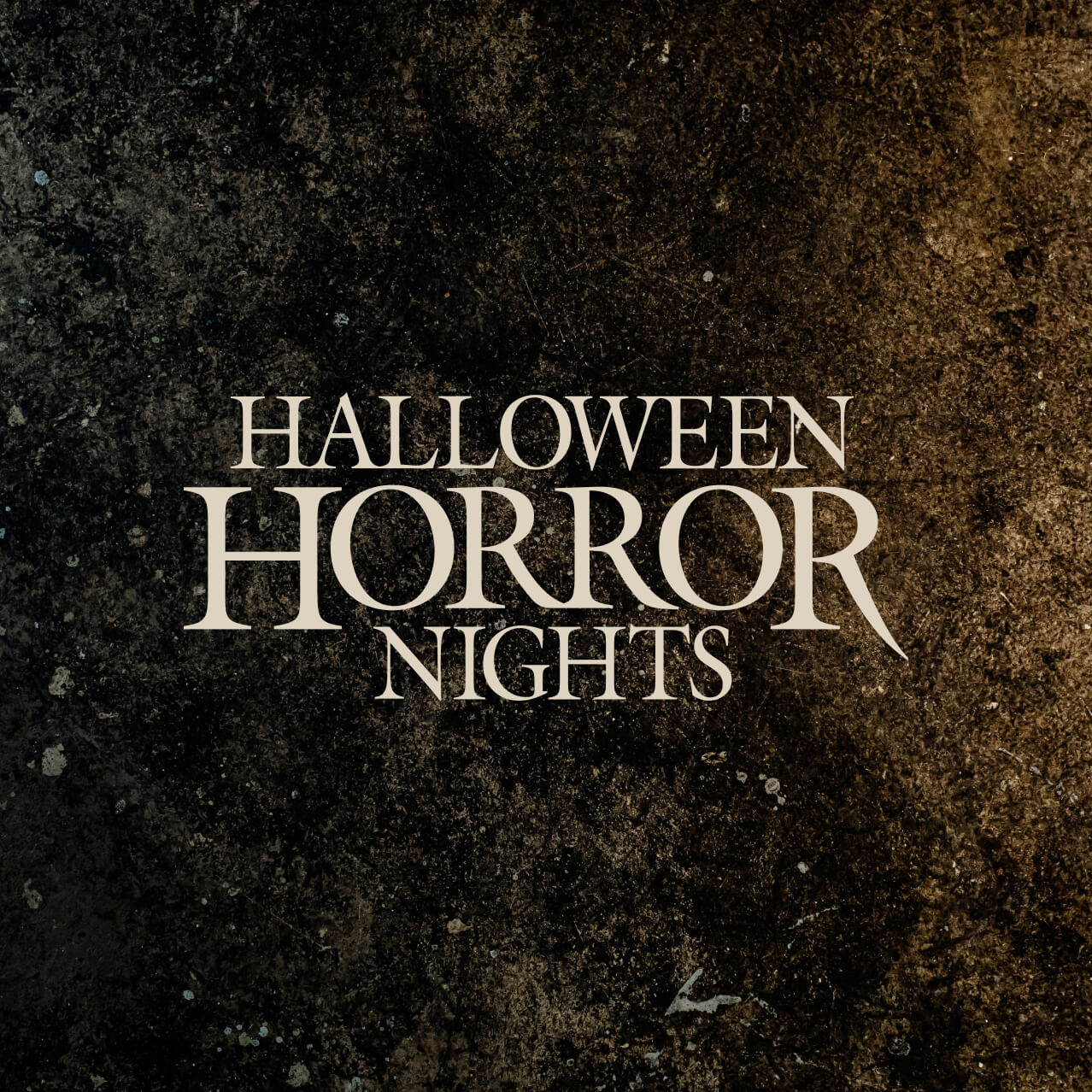 Halloween Horror Nights logo on black and gray grungy background.