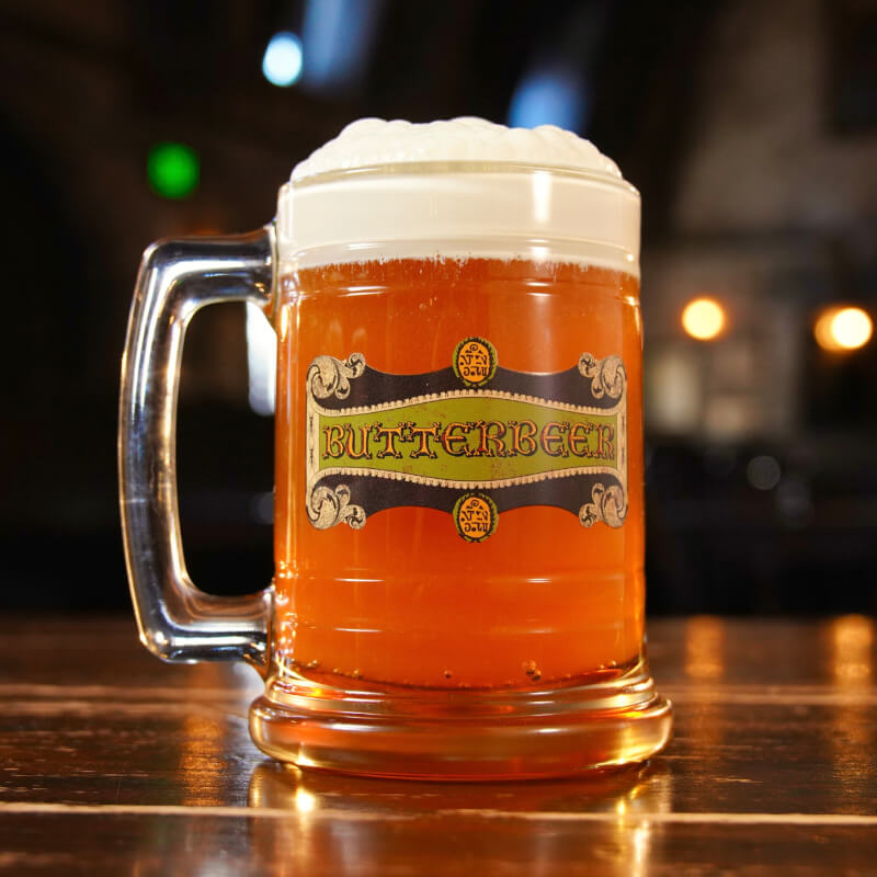 Up-close shot of a Butterbeer™ solo stein.