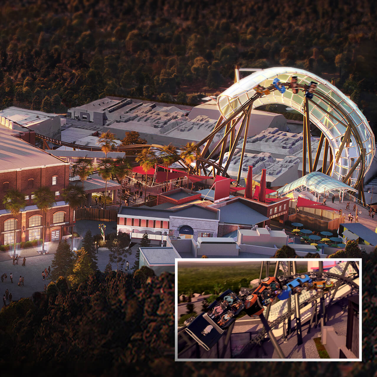 An artist conceptual rendering of the new Fast & Furious Hollywood Drift roller coaster at Universal Studios Hollywood.