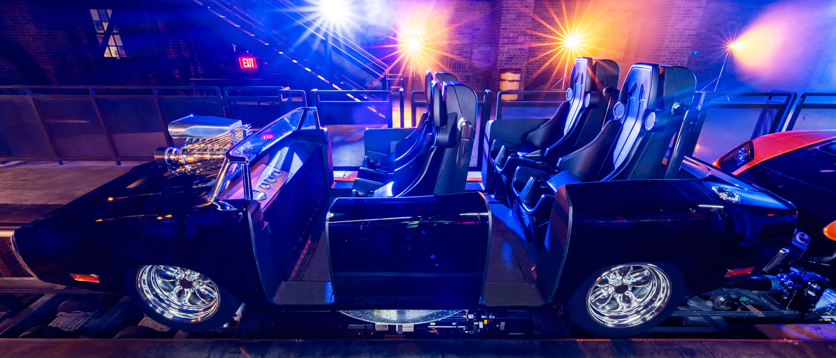 The Fast & Furious: Hollywood Drift Dodge Charger ride vehicle at Universal Studios Hollywood.