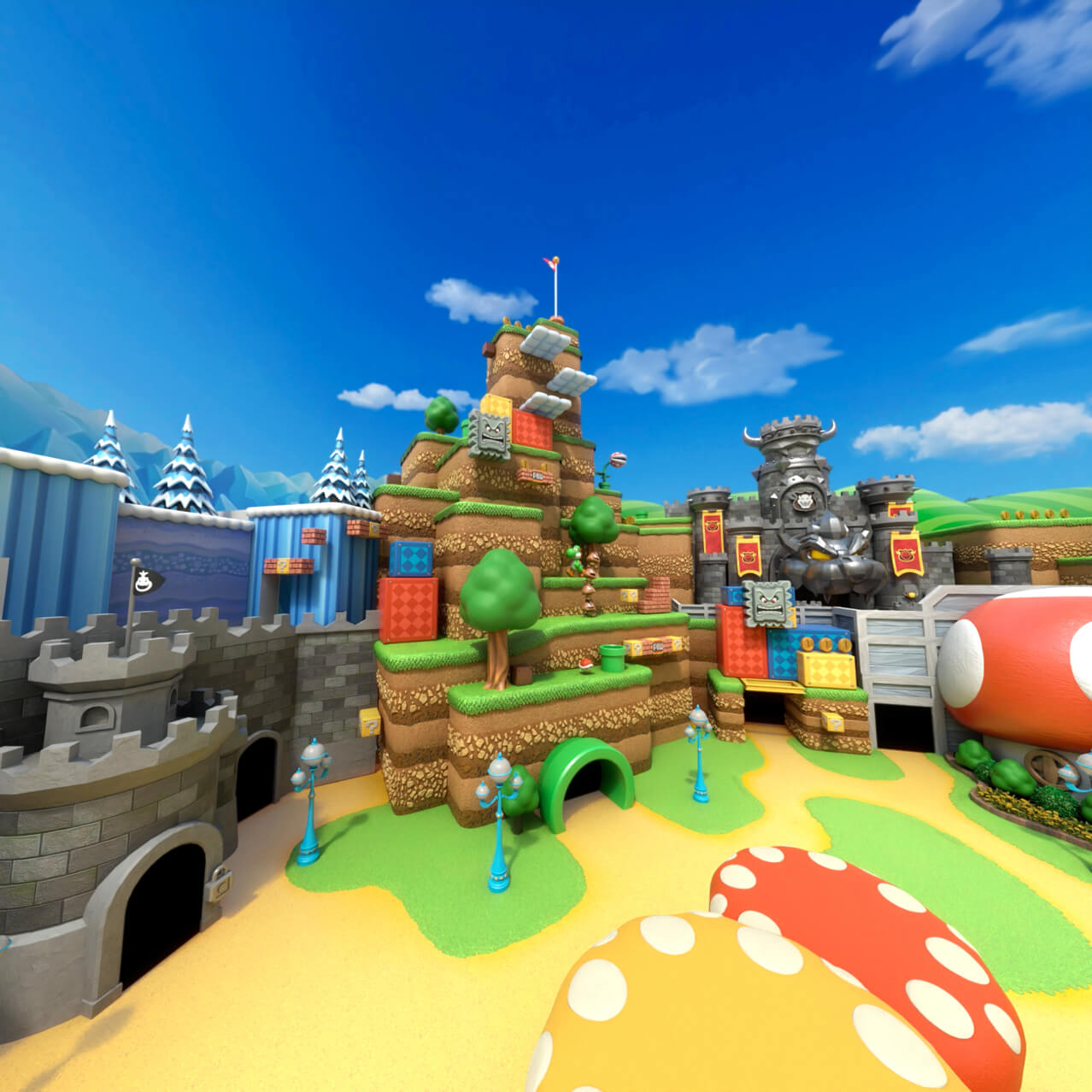 Front view of 1-UP Factory™ in SUPER NINTENDO WORLD™ land at Universal Studios Hollywood.