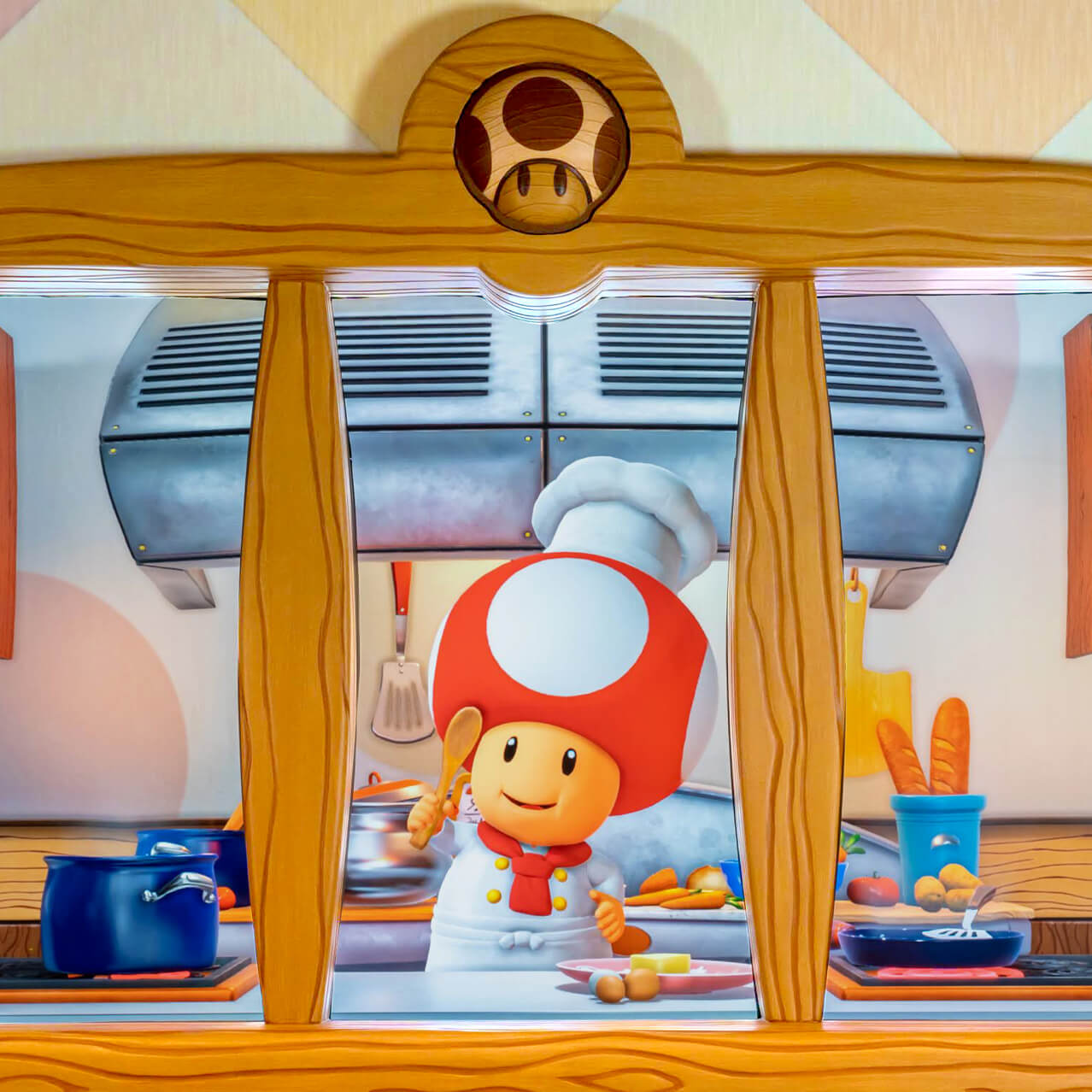 Logo for Toadstool Cafe in Super Nintendo World at Universal Studios Hollywood.
