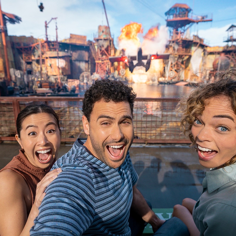 Individuals excited for the ride