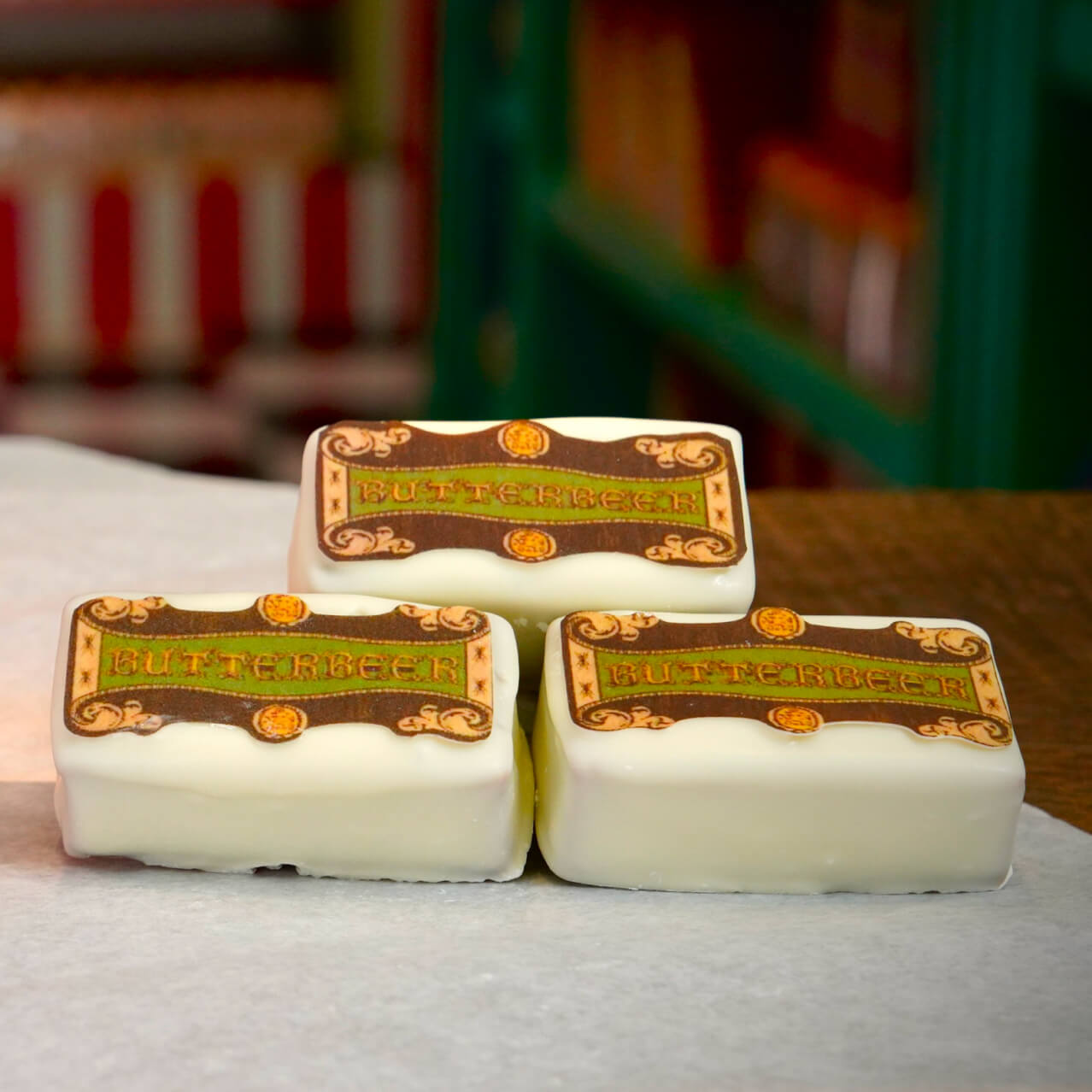 Up-close shot of Butterbeer™ Caramels.