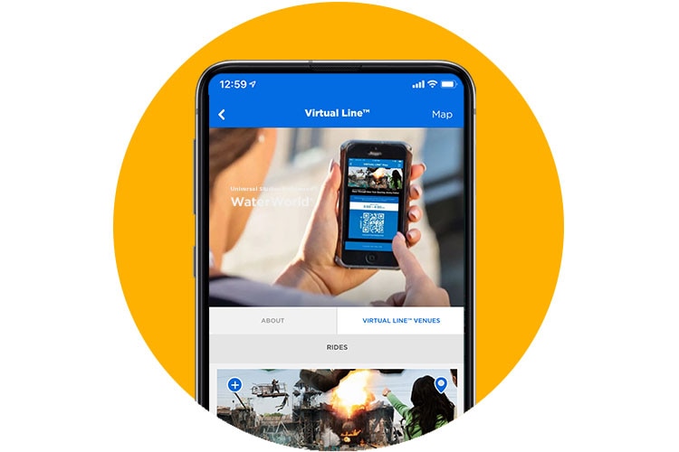 Person using Virtual Line in the Universal Studios App