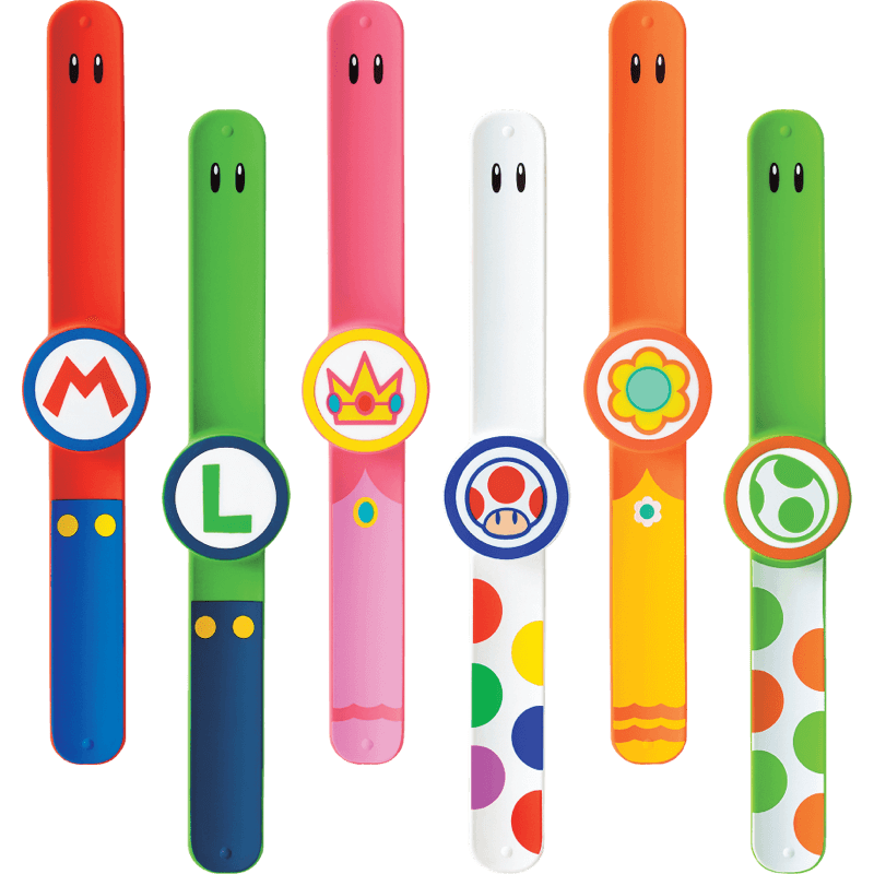 Image of several types of SUPER NINTENDO WORLD™ Power-Up Bands.