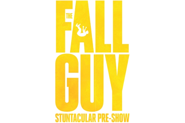 A yellow logo with the text "The Fall Guy Stuntacular Pre-Show" for Universal Studios Hollywood
