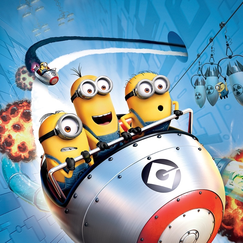 Minions aboard the Despicable Me Minion Mayhem ride