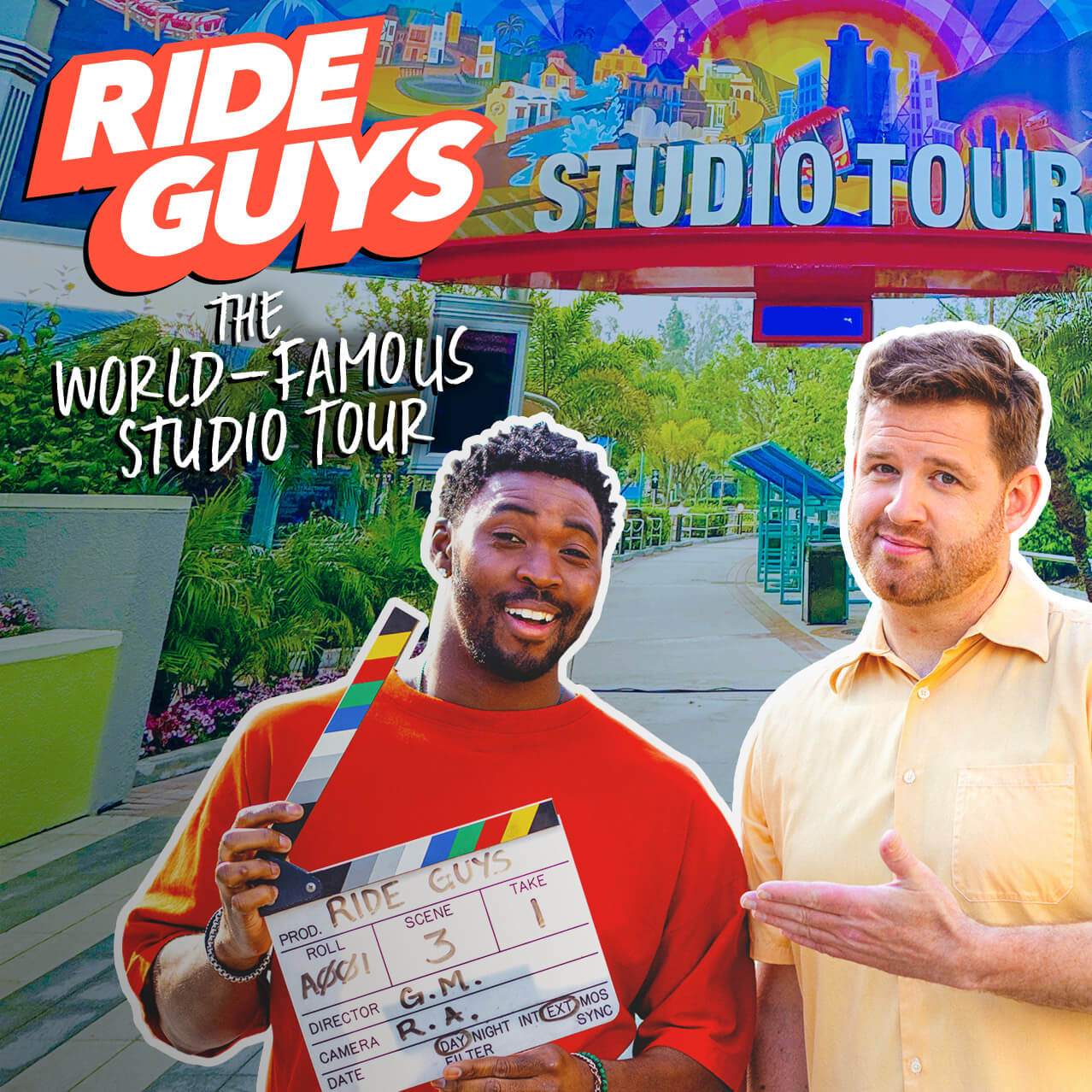 The Ride Guys in front of The World-Famous Studio Tour at Universal Studios Hollywood.
