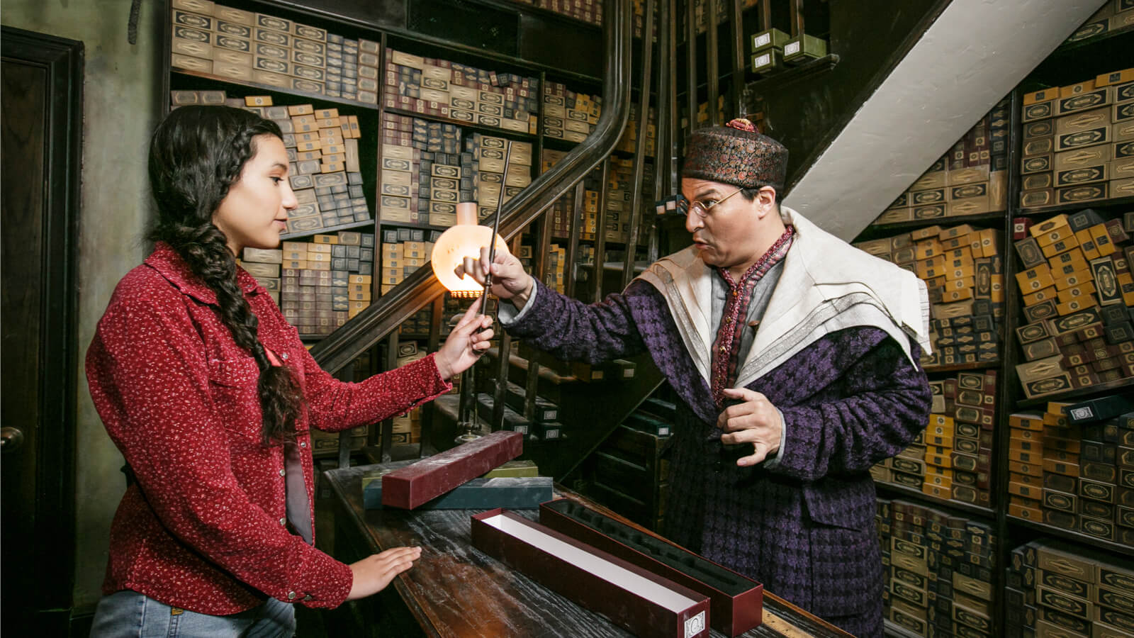 Girl tries out want in Ollivanders